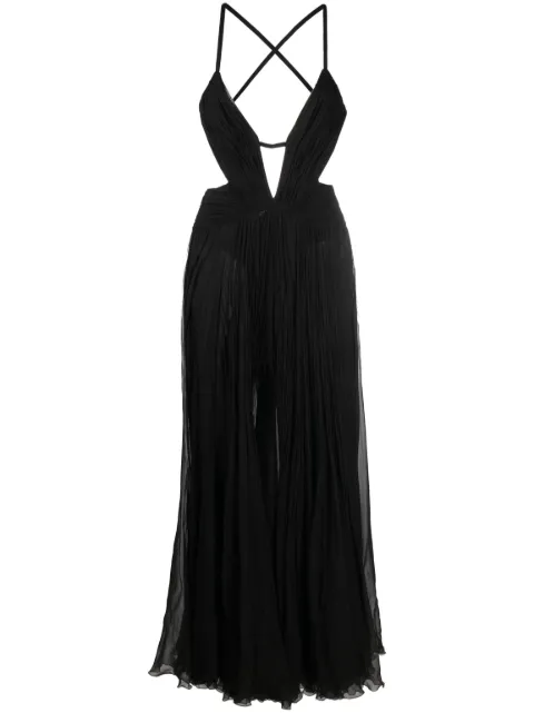 Roberto Cavalli draped backless silk dress Black QKT195CC001