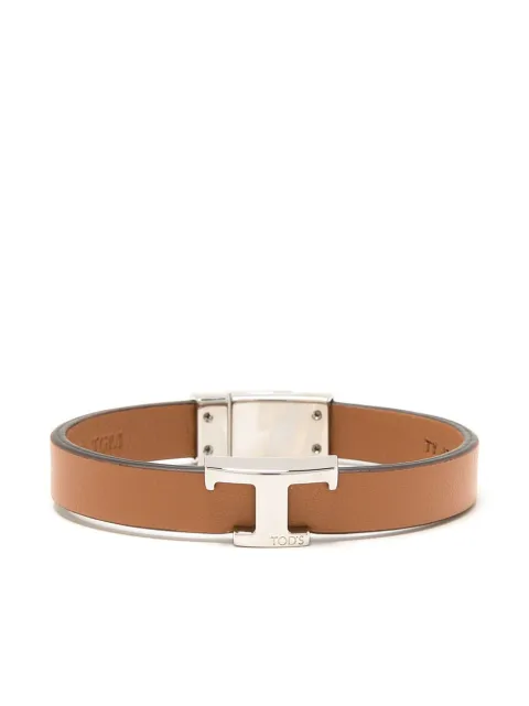 Tod's logo-plaque leather bracelet Brown XEMB1990100RLX