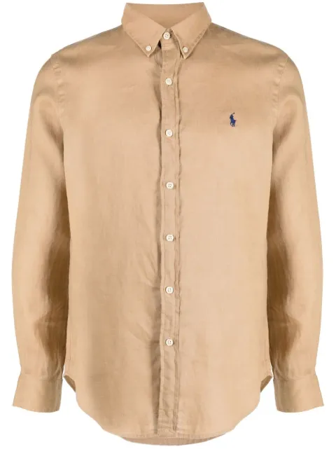 Polo Ralph Lauren logo-embroidery linen shirt Brown 710829443014