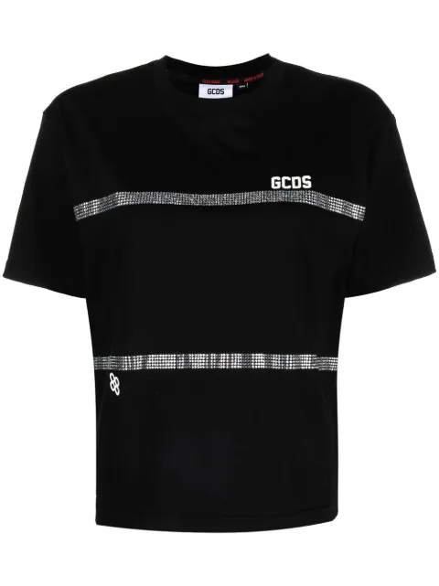GCDS rhinestone-striped T-shirt Black SS23W130104