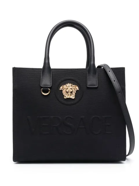 Versace La Medusa small canvas tote Black 10058611A03095