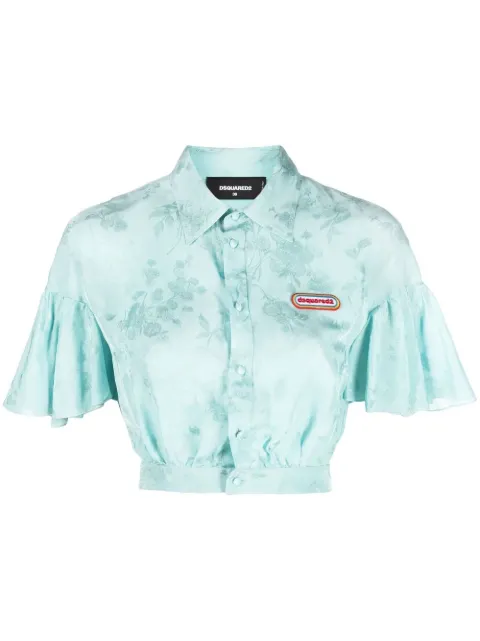 DSQUARED2 floral-jacquard flounce crop shirt Blue S75DL0830S76472