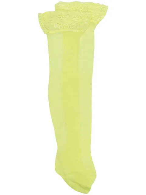 Versace floral-lace thigh-high stockings Yellow 10099121A07139
