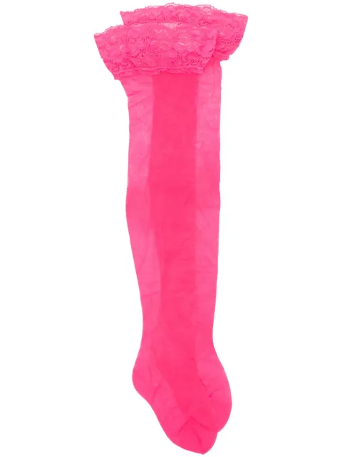 Versace floral-lace thigh-high stockings Pink 10099121A07139