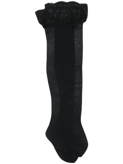 Versace floral-lace thigh-high stockings Black 10099121A07139