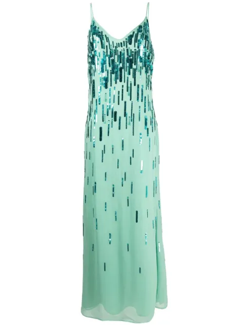 Amen sequin-embellished V-neck gown Green AMS23592
