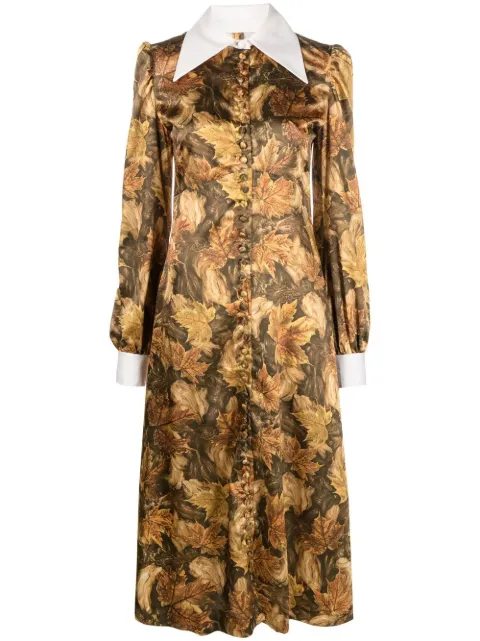 ERL leaf-print shirt dress Brown ERL05O101