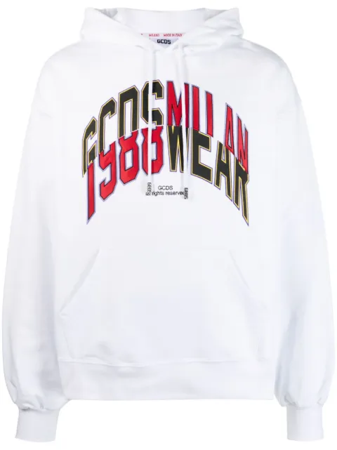 GCDS logo-print cotton hoodie White SS23M100167