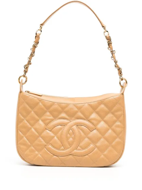 CHANEL Pre-Owned 2005 diamond-quilted logo shoulder bag Brown 9323123