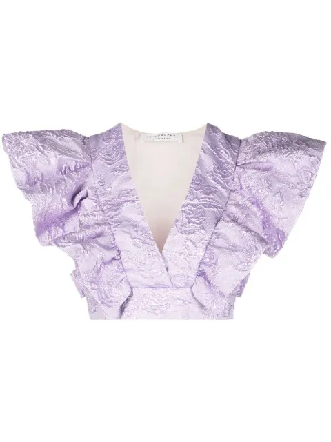 Philosophy Di Lorenzo Serafini floral-jacquard ruffled crop top Purple A08050723