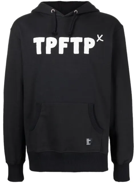 The Power For The People logo print drawstring hoodie Black 0034B