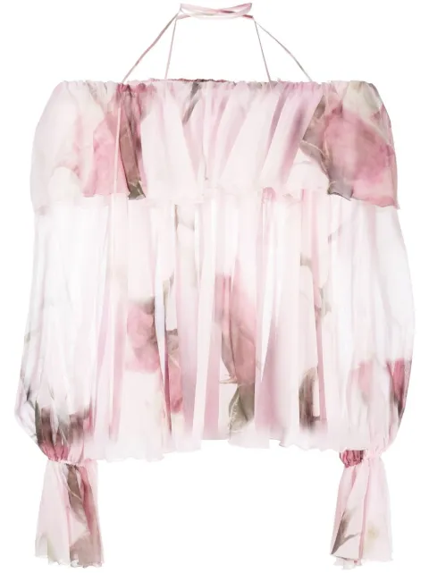 Blumarine ruffled-trim floral-print blouse Pink 2C210A