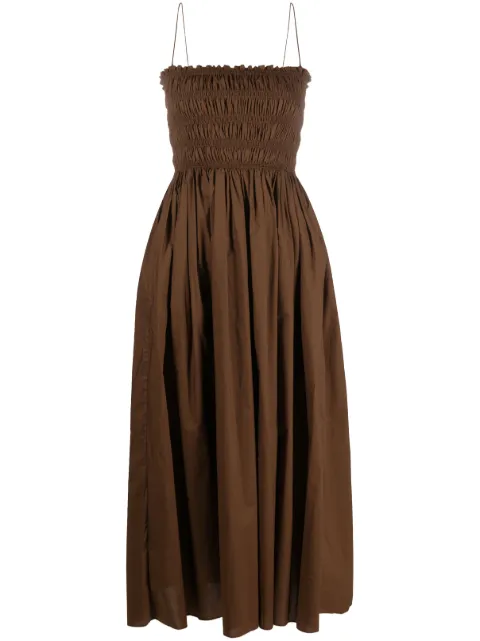 Matteau shirred cotton midi dress Brown SHIRREDBODICEDRESS