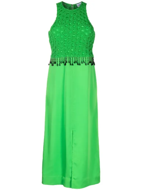 GANNI smocked satin midi dress Green F7823