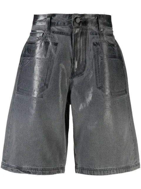 44 LABEL GROUP metallic-finish denim shorts Grey B0030263FA277