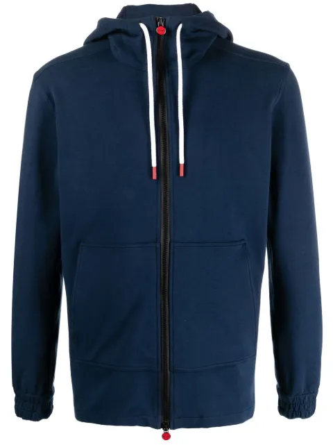 Kiton drawstring-hood zip-up hoodie Blue UMC010H08052