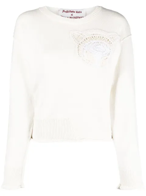 Stella McCartney crochet-detail crew-neck jumper Neutrals 6K04133S2407