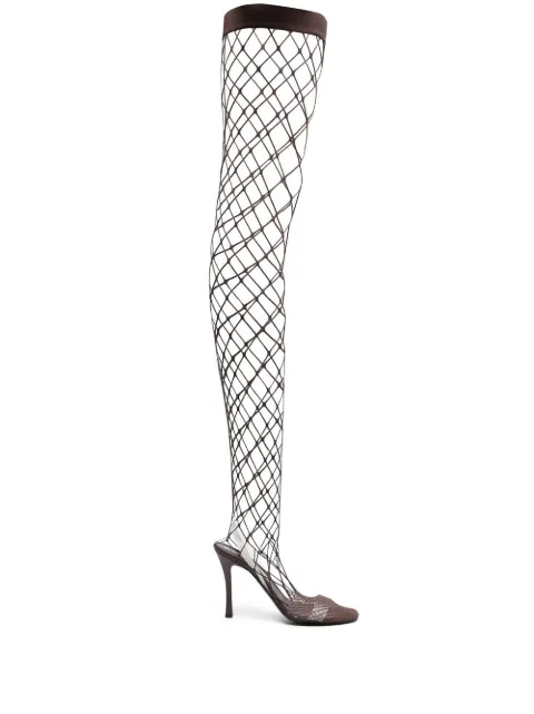 Stella McCartney knee-high fishnet boots Brown 810221E00104