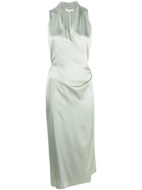 Vince satin-finish V-neck wrap dress Green V935051454