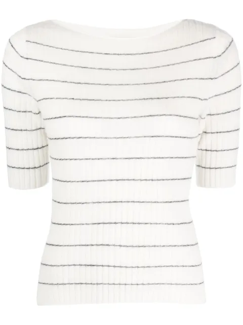 Vince boat-neck striped knitted top White V929979398