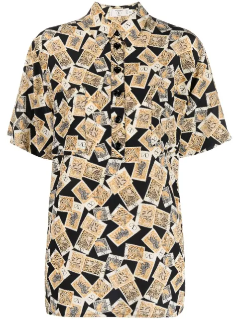 Valentino Garavani Pre-Owned 1980s stamp-print silk shirt Neutrals HOLAVAL133A