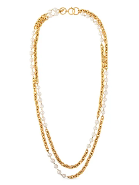 CHANEL Pre-Owned 1985 pearl-embellished double-chain necklace Gold NL025143
