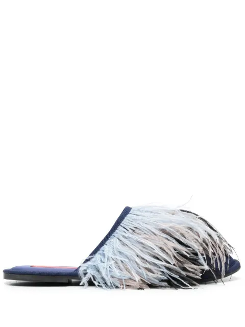 La DoubleJ feather-detail slippers Blue SHO0007RAS007BLU0012
