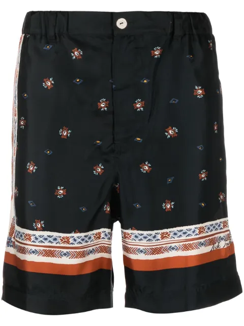 Nick Fouquet graphic-print silk-cotton bermuda shorts Black NFMW30014BNW032
