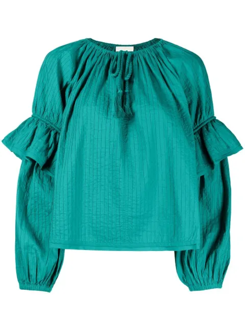Ulla Johnson tie-front puff-sleeve blouse Green PS230201