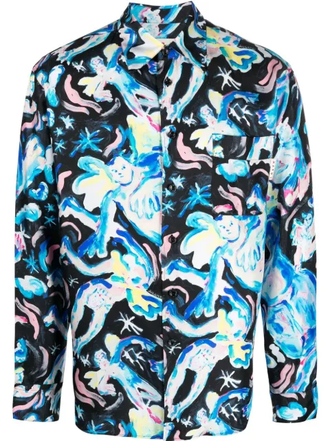 Marni illustration-print silk shirt Black CUMU0212M1UTSF93