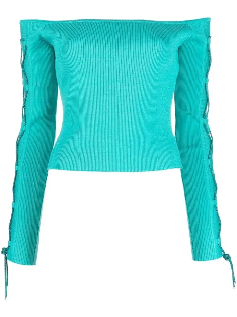 Giuseppe Di Morabito off-shoulder lace-up top Blue PS23217KN79
