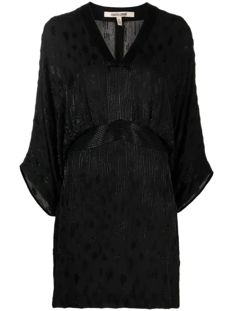 Roberto Cavalli bead-embellished short silk dress Black QKR193GG021