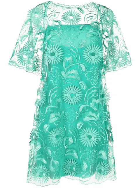 Alberta Ferretti floral-embroidered mini dress Green A04311637