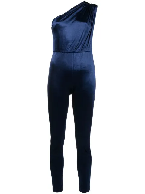 Atlein velvet one-shoulder jumpsuit Blue CB01223TC90