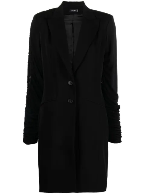 Atlein ruched-sleeve wool blazer dress Black V55223TL41