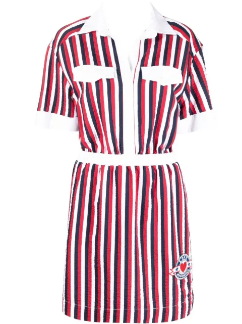 Love Moschino striped elasticated waist shirt dress White WVJ8680S4015