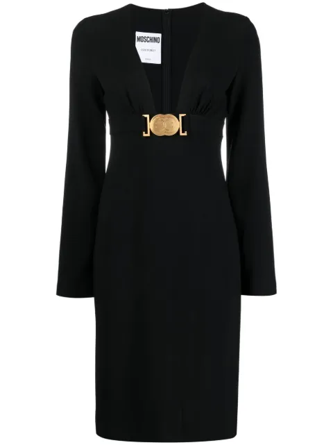 Moschino logo-plaque long-sleeved dress Black A04590533