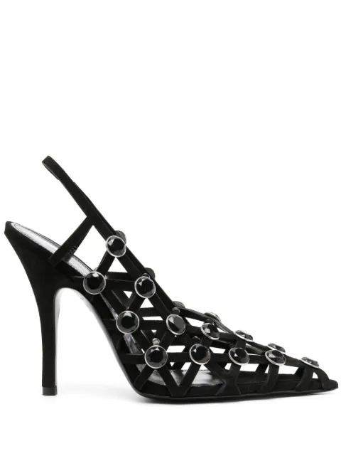 The Attico 125mm embellished suede slingback pumps Black 236WS743L007R