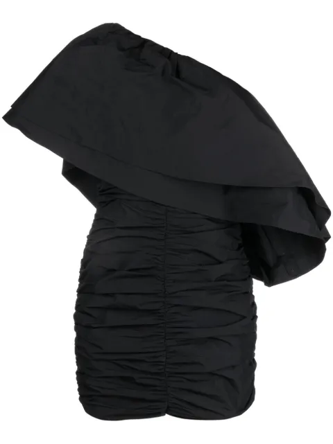 ROTATE BIRGER CHRISTENSEN Taft pleated one-shoulder mini dress Black RT2495