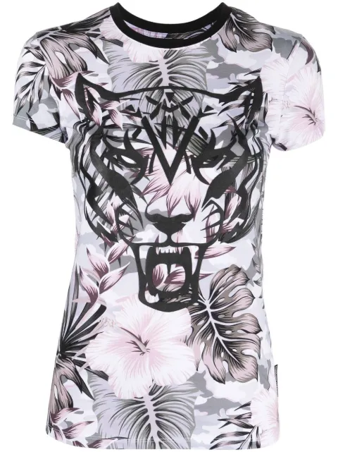 Plein Sport tiger-print floral T-shirt White PACCWTK2813SJY001N