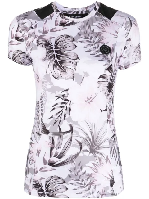 Plein Sport logo-plaque floral top White PACCWTK2815STE003N