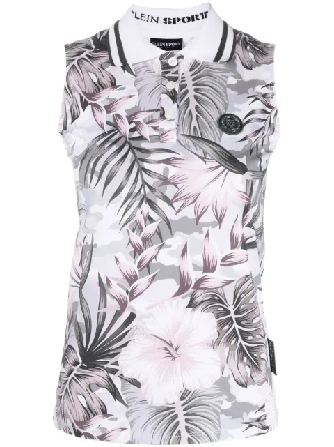 Plein Sport floral sleeveless polo shirt White PACCWTK2816SJY001N