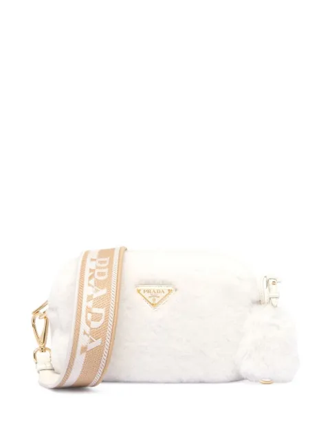 Prada triangle-plaque shearling shoulder bag White 1BH192V3OO2EC9