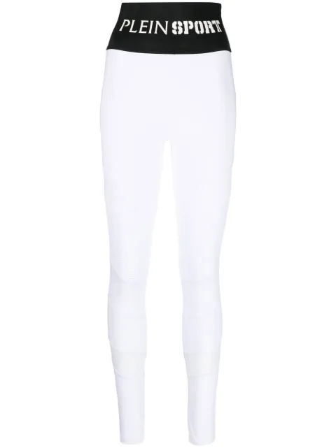 Plein Sport logo-waistband high-waisted leggings White PACCWJT1718STE003N
