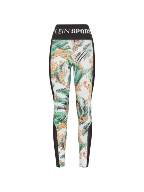 Plein Sport logo-waistband graphic-print leggings White PACCWJT1711STE003N