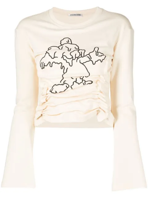 Ground Zero graphic-print long-sleeve T-shirt Neutrals GZFW22TS015