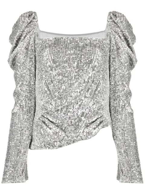 SIMKHAI Allura Hammered sequin-embellished blouse Silver 6222001S