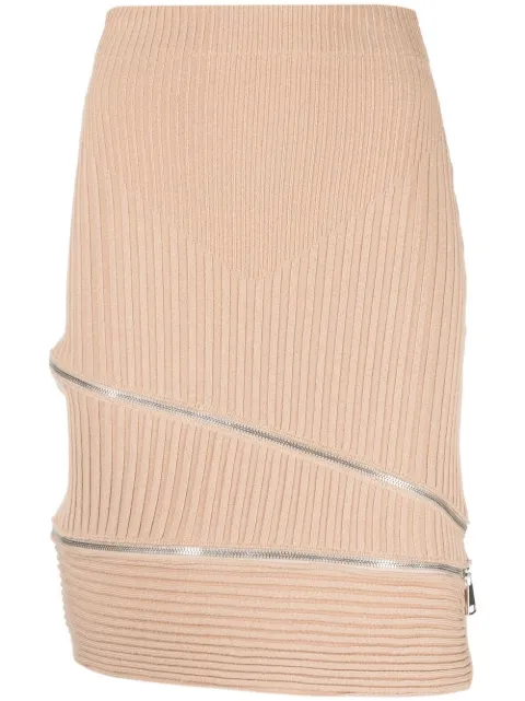 ANDREĀDAMO ribbed zip-detail skirt Neutrals ADFW22SK09770475