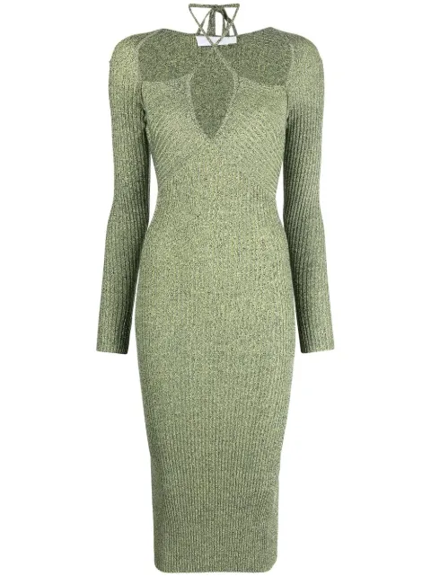 SIMKHAI crossover strap bodycon midi dress Green 1231039K