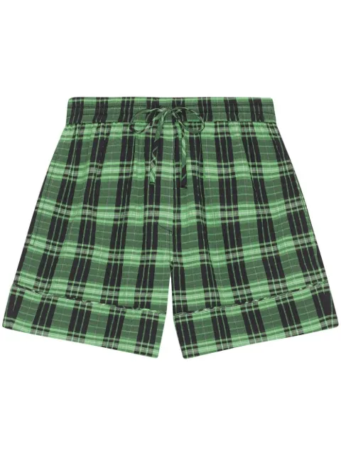 GANNI plaid-check drawstring shorts Green F7535